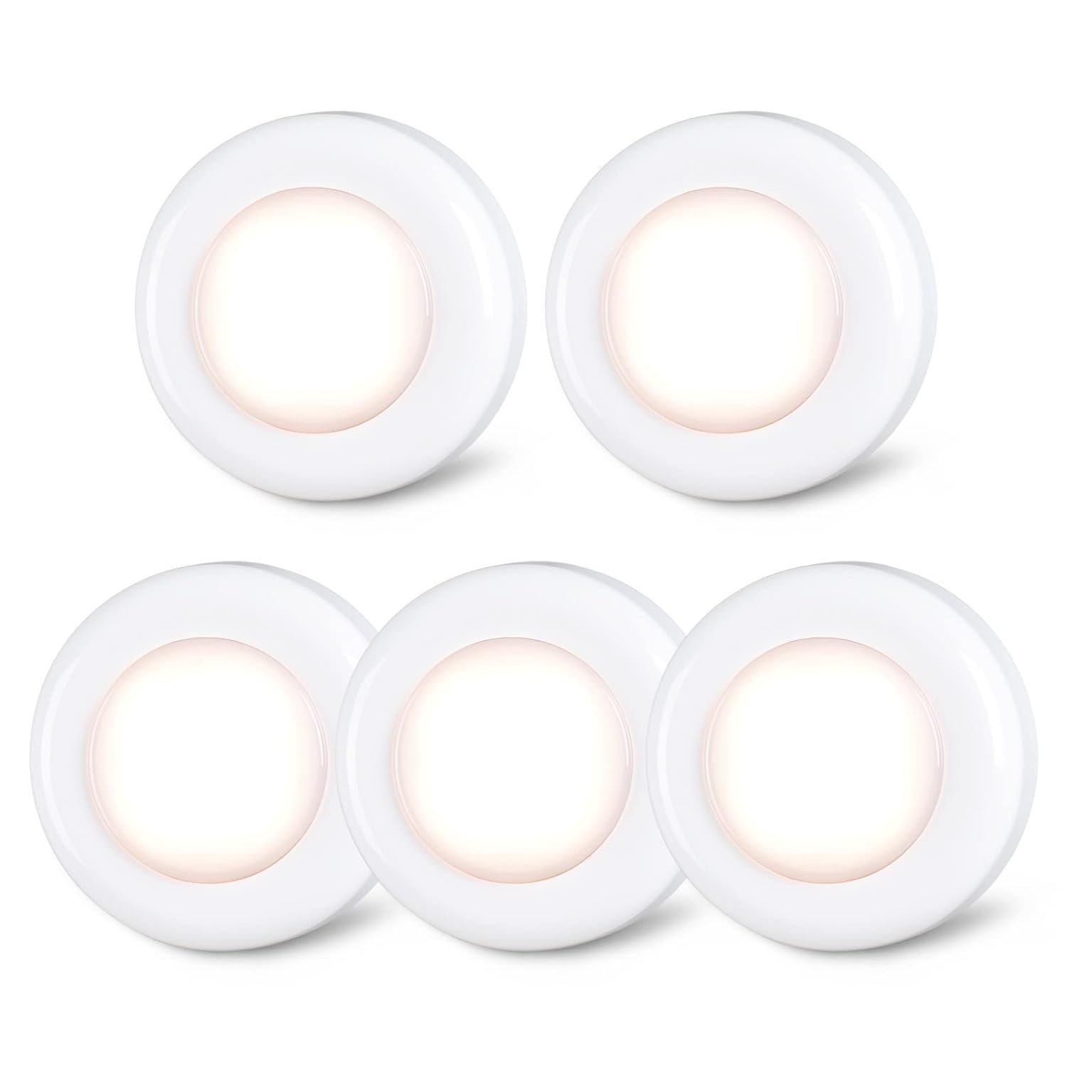 Mini Night Touch Light Led Puck Light Portable Under Cabinet Lighting Battery Operated Powered Diy Stick On Lights Wireless Closet Counter Kitchen Warm White 5Pack