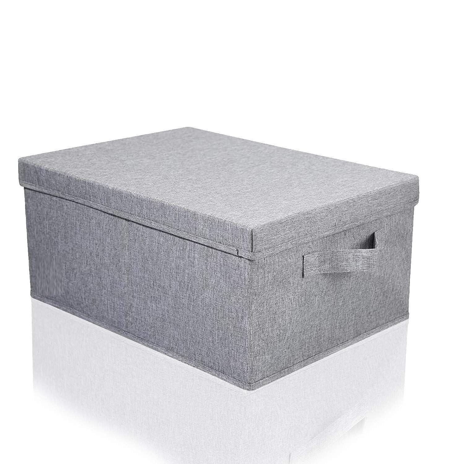 Storage Bin Box with Lid Cover & Handle Room Organizer for Clothes, Living Room Bedroom Nursery Closet Office & Other Supplies Large (Pack of 1, Grey, Rectangular, Polyester, Linen, Fabric)