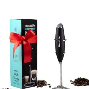 Handheld Milk Frother - Battery-Operated Stainless Steel Mixer with Stand - Perfect for Milk, Coffee, Lattes, Cappuccino, Frappe, Matcha, Hot Chocolate, Egg Beaters - 1-Year Warranty, Black